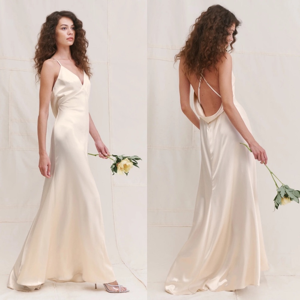 NWT Reformation Sky Silk Wedding Dress Ivory Backless V Neck Size 0
